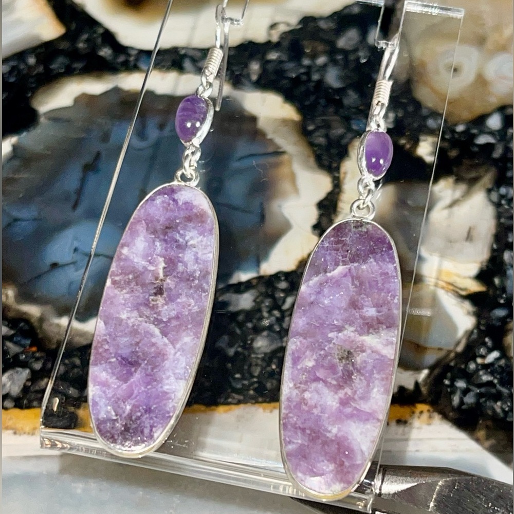 Lepidolite & Amethyst Earrings 2 7/8”